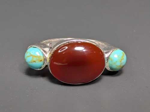 Vintage Marsala 925 Sterling Silver Carnelian Turquoise Ring Size 8