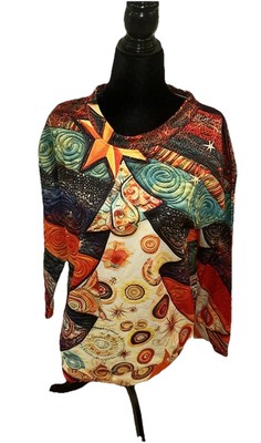XL Boat Neck Multicolor Abstract Christmas Design Long Sleeve Shirt