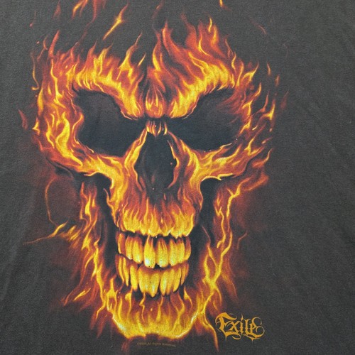 Vintage 2004 Exile Flaming Skull T-Shirt Men’s XL Black Tee AAA Tag