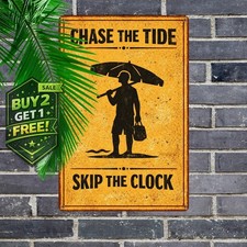 Less Work More Surf Beach Theme Metal Wall Art 8x12 Business Decor