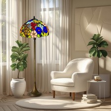 Tiffany Style Flower Floor Lamp Stained Glass Handmade Vintage Standing Light