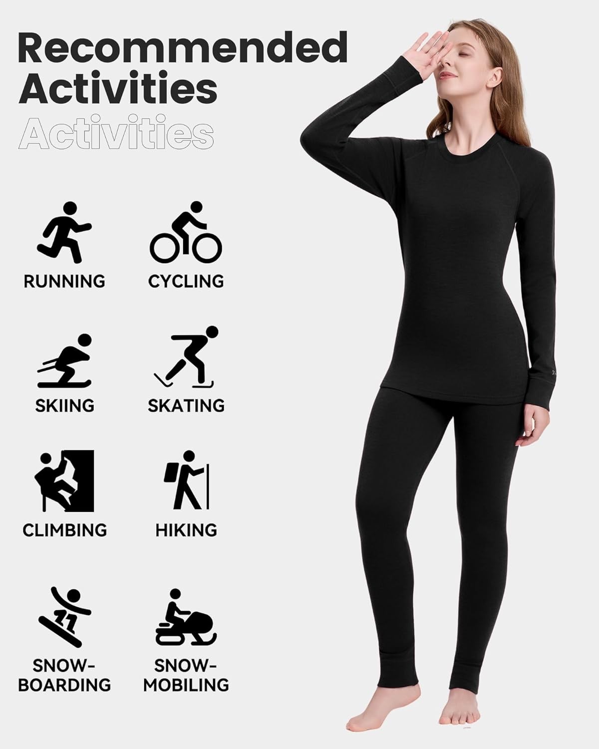 Women 100% Merino Wool Base Layer Sets Thermal Underwear Ski Bottom Top NEW SET