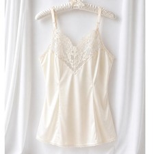 Vintage Vassarette Satin Lace Camisole Womens M Ivory USA Made Lingerie Top