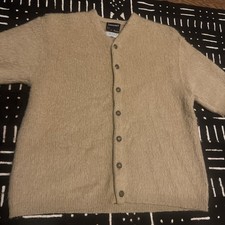 Penney s 50s 60s Vintage Mohair Knit Sweater Mens Cardigan M Mint Condition Tan