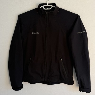 Columbia Titanium Jacket Mens Large Black Full Zip Windbreaker Mock Neck Nylon