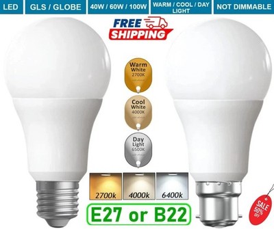 LED GLS GLÜHBIRNEN 40W 60W 100W WARM/KALTWEISS BC/B22 ES/E27 Bajonett Tageslicht