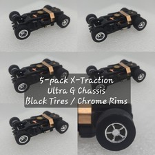 NEW 5-Pack AutoWorld XT Xtraction Ultra G Slot Chassis -Black Tires / Chome Rims
