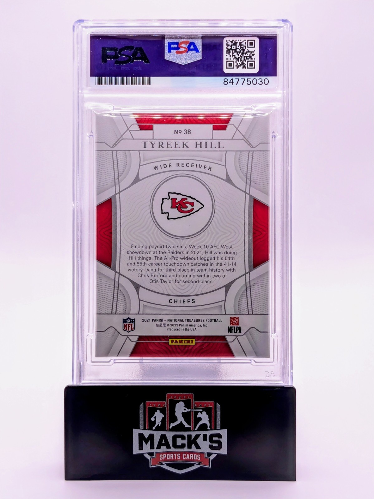 Tyreek Hill 2021 Panini #38 National Treasures Gold 3/35 PSA Authentic Auto view 2