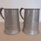 Pair Vintage Unity Pewter Tankards The Last Drop Glass Base Engraved 1946