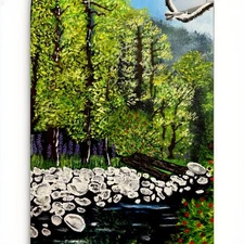 Antique Lake Landscape Hand-Painted Original Artwork