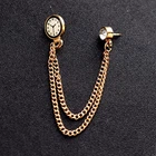 Men's Vintage Clock Chain Brooch Gold Punk Pin Badge Suit Lapel Jewelry Gift