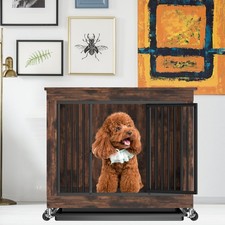 39" Wooden Dog Crate Furniture, Indoor Dog Kennel End Table with Pull-Out Tray