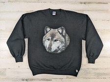 Vintage Russell Athletic Mens Large Gray Wolf Sweatshirt USA Made Black 90s