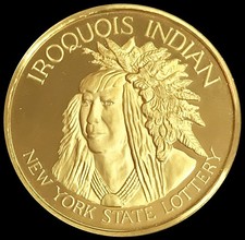 GOLD IROQUIOS INDIAN 100 MINTED PROOF 1oz 999 NEW YORK LOTTERY #36 5400.00 per troy oz