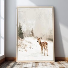Fawn Deer Canvas Wall Art, Snowy Woodland Christmas Watercolor Decor