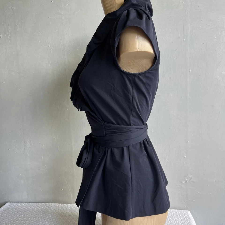 Blusa Diane Von Furstenberg para mujer talla 4 Bethania Top azul con volantes envolvente peplum Foto 3 de 4