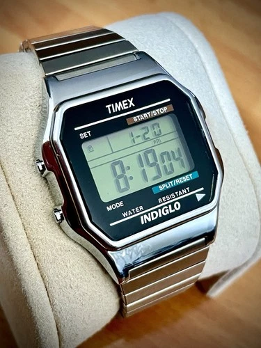 Vintage Timex Digital Indiglo T78677 Slvr Tone Mens Watch – New Battery!