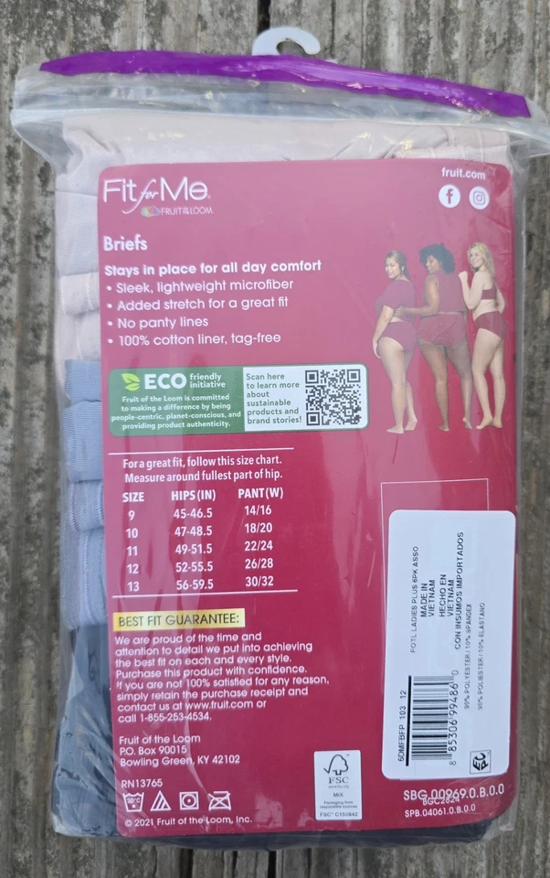 Paquete de 6 calzoncillos de microfibra Fit For Me para mujer talla 12 Fruit of the Loom surtidos Foto 2 de 2