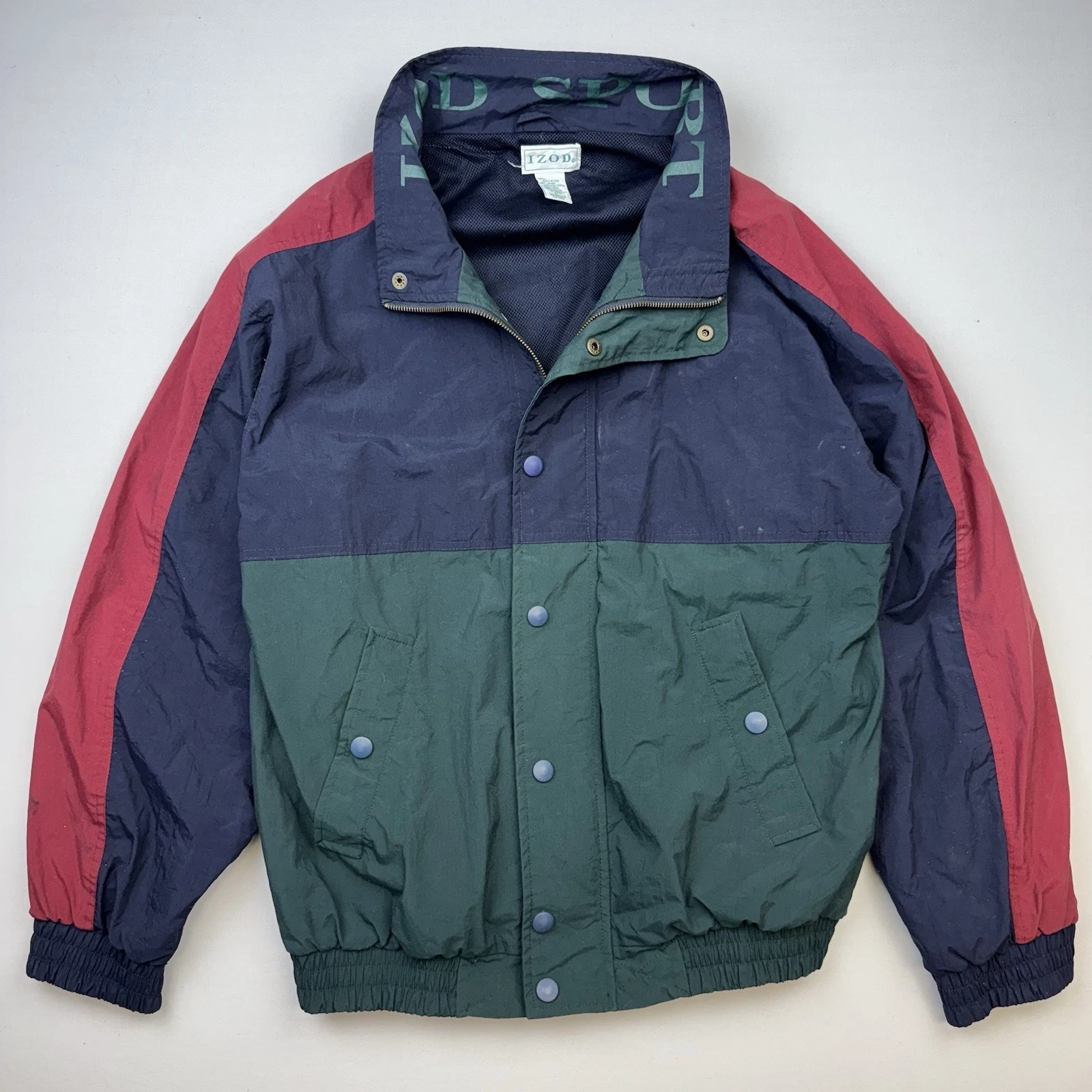 Vintage Izod Sport Windbreaker Jacket Colorblock Mens XL Spellout Logo Golf