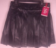 Justice Girls Black Pleated Pleather Skirt With Attached Shorts Size L - New