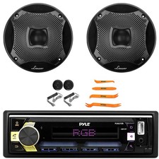 Pyle PLML51DB Single DIN Receiver, 2x 6.5" 450W Black Marine Component Speakers