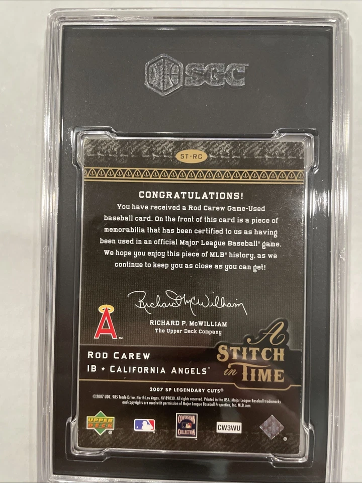 Rod Carew 2007 SP Legendary Cuts A Stitch in Time #ST-RC HOF California Angels Foto 2 de 2