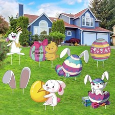7 PCS Easter Yard Signs Decorations Outdoor Bunny, Chick and Eggs color