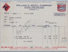 1926 William S Scull Co Billhead Camden New Jersey NJ Boscul Coffee Tea Rice