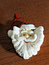 Sculptured Clay SANTA CLAUS FACE Christmas ORNAMENT