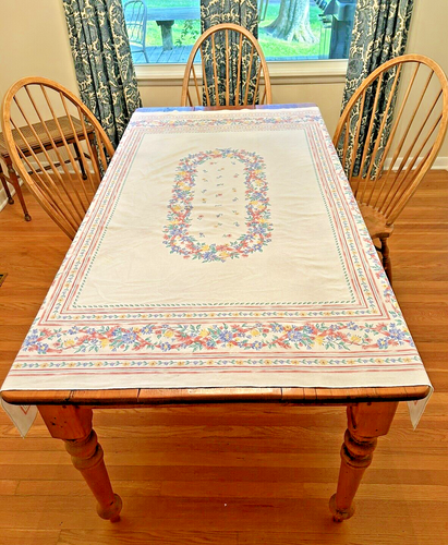 Vintage Cottagecore Tablecloth Summer Picnic Pink White Floral Farmhouse 1960s - Picture 4 of 8