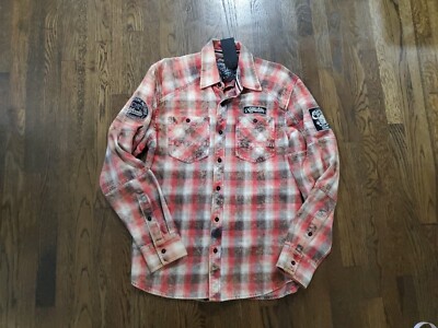Affliction Men's Flannel Buttondown Shirt Long Sleeve Red Size Medium 