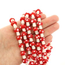 Mushroom Lampwork Glass Beads 12.5-14mm - Red - 1 Strand 24 Beads - BD099