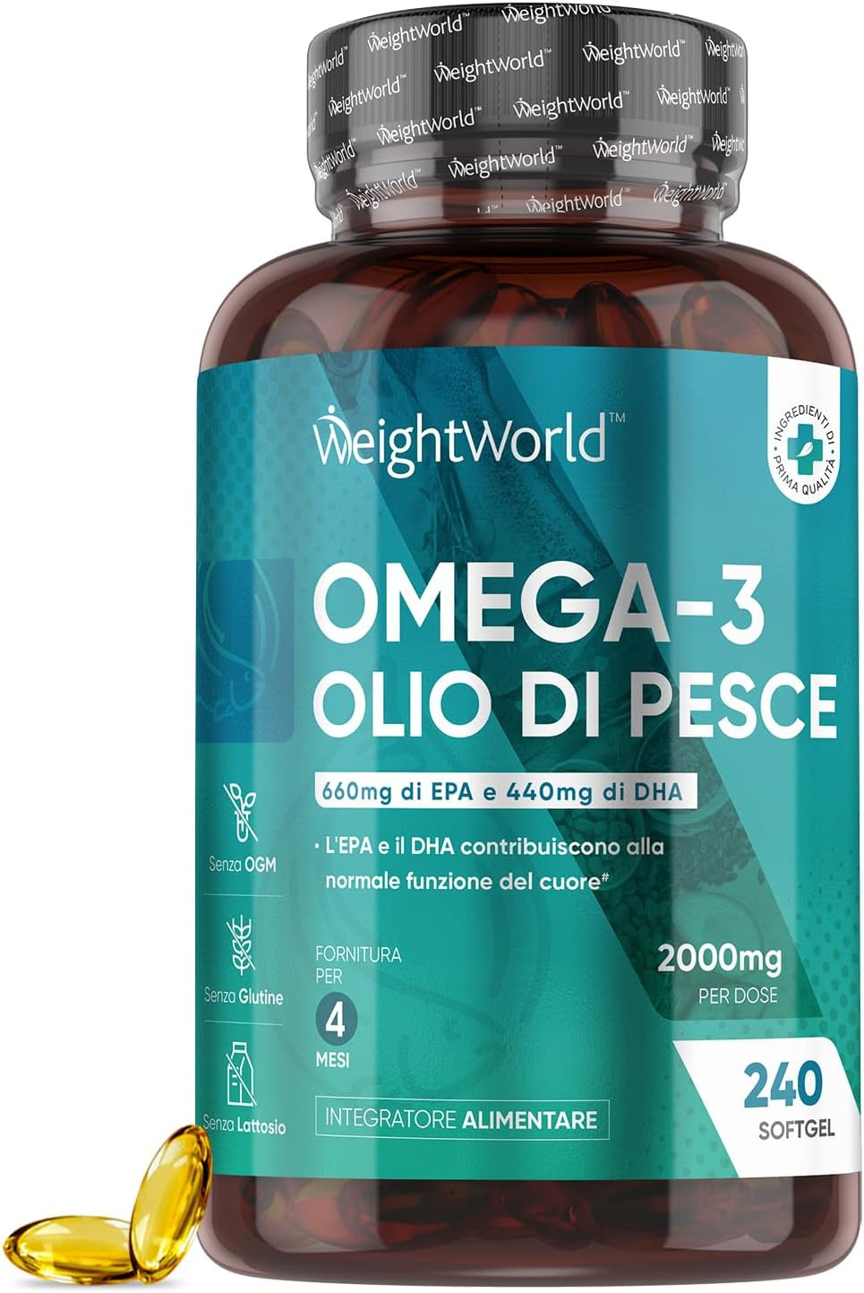 Omega 3 Premium Olio di Pesce | 2000mg Alto Dosaggio | Cuore e Vista