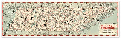 Large State of Tennessee "Chuckle" USA MAP Print Poster circa 1940 - 24" x 80"