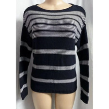 ANN TAYLOR BLUE WHITE STRIPED LONG SLEEVES CASUAL PREPPY SWEATER SIZE: L NWT