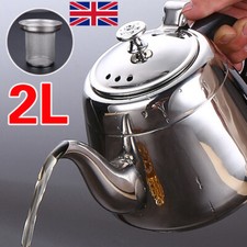 2L Stainless Steel Teapot Tea Kettle Coffee Pot With Tea Strainer UK Stock