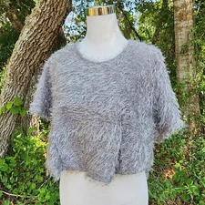 Hot & Delicious Cropped Fuzzy Knit Eyelash Knit Short Sleeve