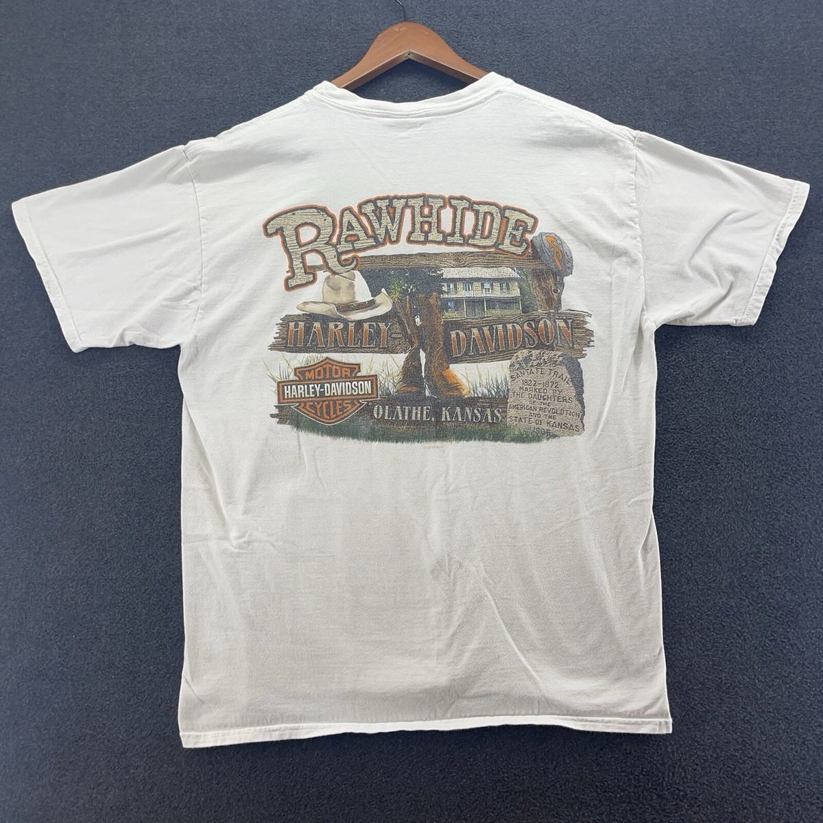 Rawhide Harley Davidson Olathe Kansas White Short Sleeve T-Shirt 