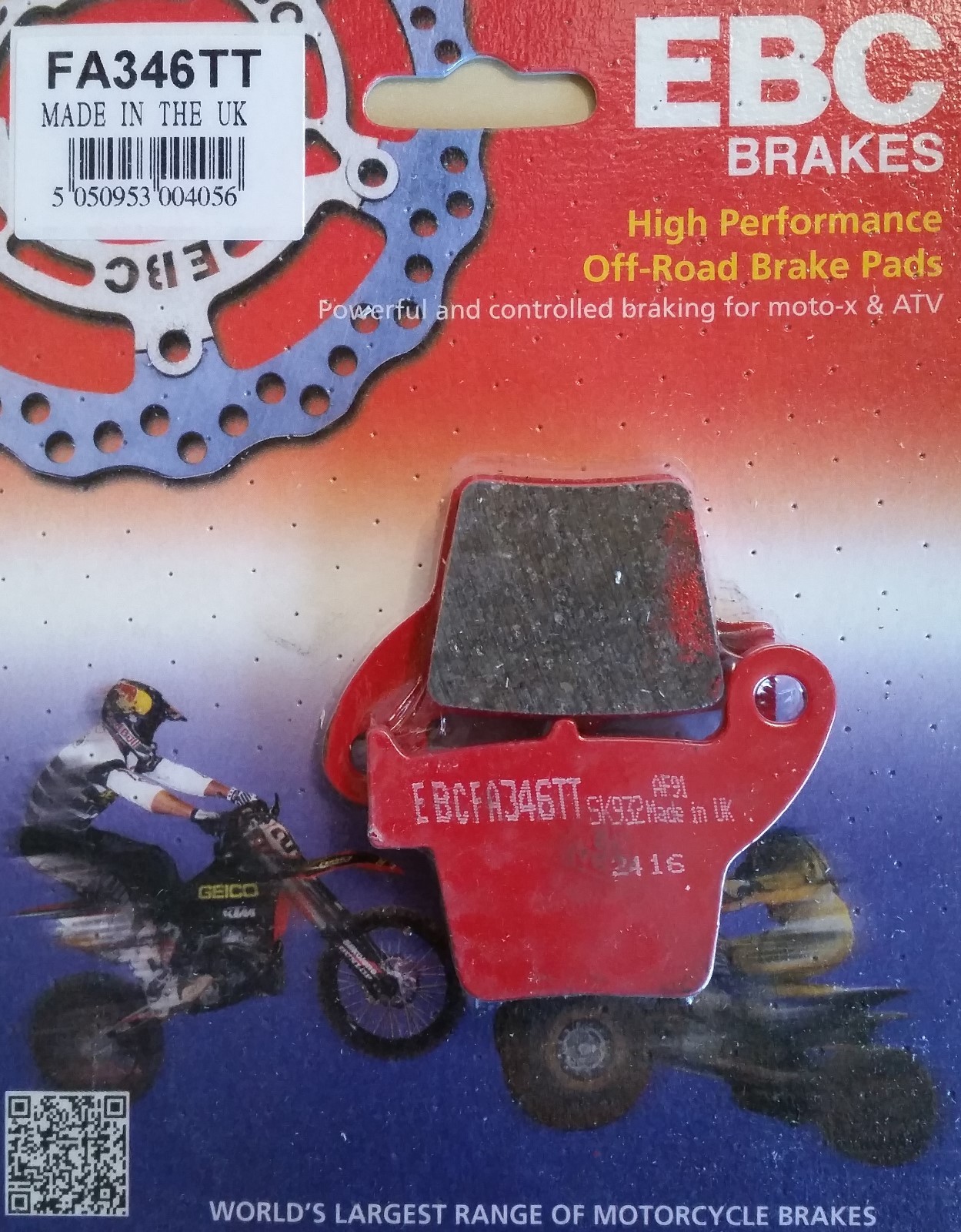 EBC/FA346TT Brake Pads (Rear) for Honda CRF250R, CRF250X, CRF450R, CRF450X/XRL