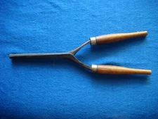 Antique Metal Hair Curling Iron 9 1/4" w/ Blunt End with Varnished Wood Handles 