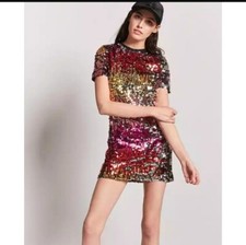 Forever 21 Sequin Shift Dress Size Small Ombre Gold Short Sleeve Asos Mango Zara