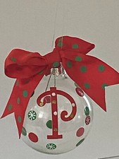 NEW INITIAL WHIMSICAL MONOGRAM LETTER P RED GREEN CHRISTMAS ORNAMENT FREE SHIP
