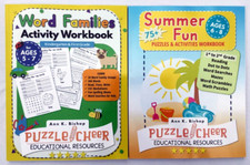 Set of 2 Word Families and Puzzle Workbooks for Pre, K, 1st, and 2nd - New