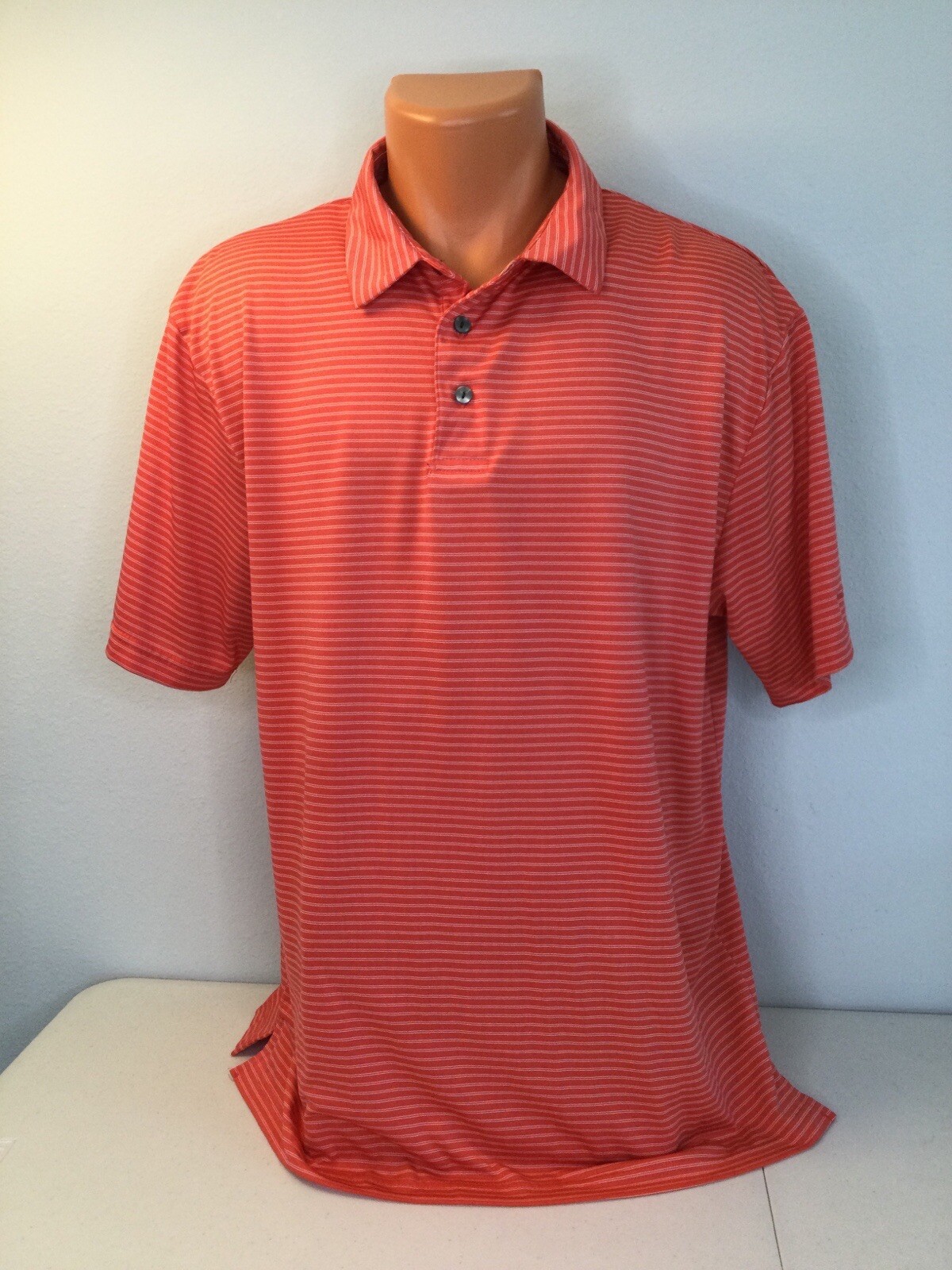 BEN HOGAN Orange & White Striped Polo Golf Shirt. Siz… Gem