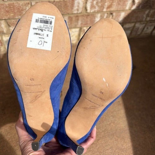 Brian Atwood Cobalt Blue Suede Leather Stiletto Peep Toe Lace Up Boots Size 10 - Picture 9 of 10