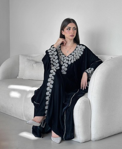 SALE Velvet Moroccan Dubai Kaftans Farasha Abaya Dress Very Fancy Long Gown 559 - Picture 6 of 8