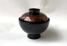 Owan Japanese soup bowl Echizen Lacquerware Lid Obi Mokume Black