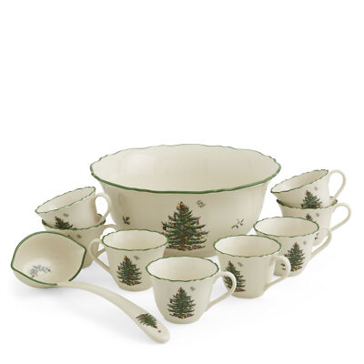 Spode 10-Pc Christmas Tree Punch Set - Fine Porcelain Festive