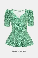 BNWT RRP £30 Size XXL 16-18 GREEN Ditsy Floral Party Puff Sleeve Floral Top