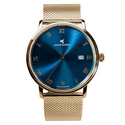 Watch Stainless Steel Men's Quartz Wrist Blue Dial Classic Business Swiss Ronda